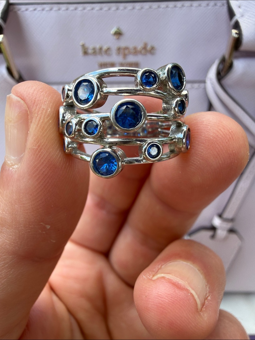 Silver Plated Ring with Blue Crystal Accents